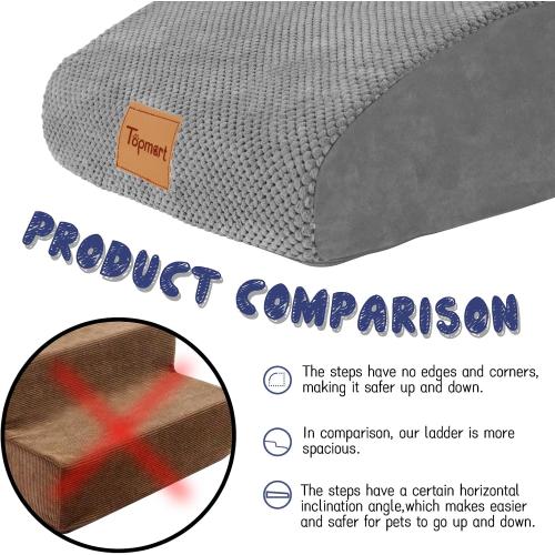 Color Grey Topmart High Density Extended Foam Dog Ramp&Steps 2 Tiers,11.8 High,Non-Slip Dog Stairs,Soft Foam Pet Ladder with Waterproof Cover,Best for Injured,Older Cats,Pets with Joint Pain