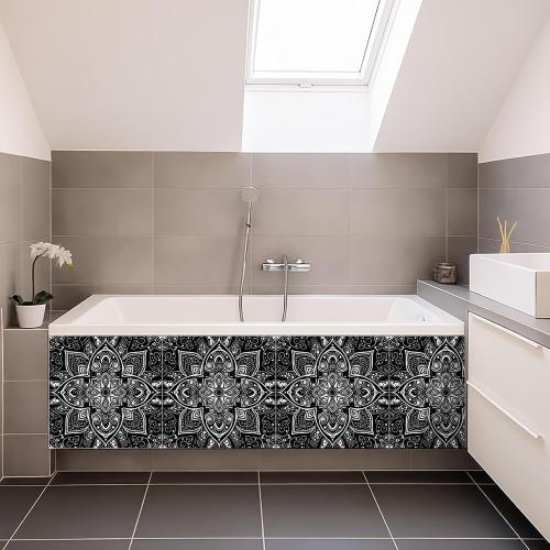 10PCS 12x12 Inch Peel and Stick Floor Tiles Self Adhesive Vinyl Flooring Tile Black White Mandala Pattern Removable Decals Bathroom Kitchen Living Room DIY Home Decoration