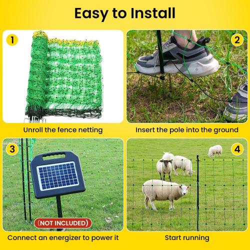 Electric Fence Netting, 42.6 H x 164'L Electric Anti-Predator Poultry Fence, PE Net Fencing Kit with 14 Posts Double Spiked, Movable Livestock Nets for Sheep, Hogs, Cattle and Other Big Poultry