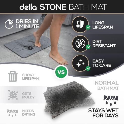 della Premium Stone Bath Mat - Luxurious Quick Drying Diatomite Bathstone for Bathroom Floor - Modern Super Absorbent Diatomaceous Earth Shower Mat, Water Absorbent Bathmat (Triangle)