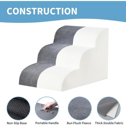 Dog Stairs for Small Dogs 15.7 H, 3-Step Pet Stairs with High-Density Foam, Curved Ramp Design for Puppies, Medium Pets and Older Cats, Dog Steps for Bed, Couch or Sofa, 15.7 × 22.4 × 15.7 Inch, Gray