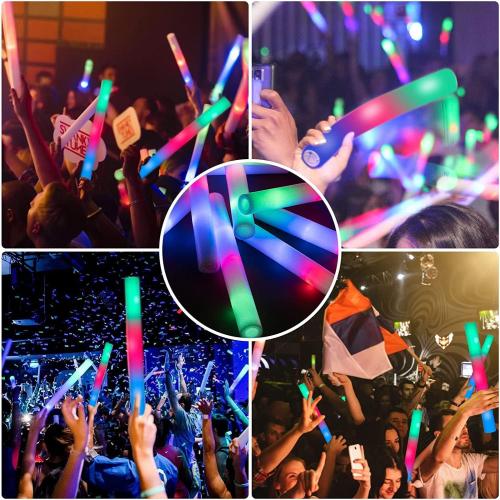 100 Pack LED Glow Sticks for Wedding, Bulk Foam Glow Sticks with 3 Modes Colorful Flashing, Glow Stick Bulk Party Pack for Wedding, Raves, Concert,Camping, Sporting Events, Pool Party