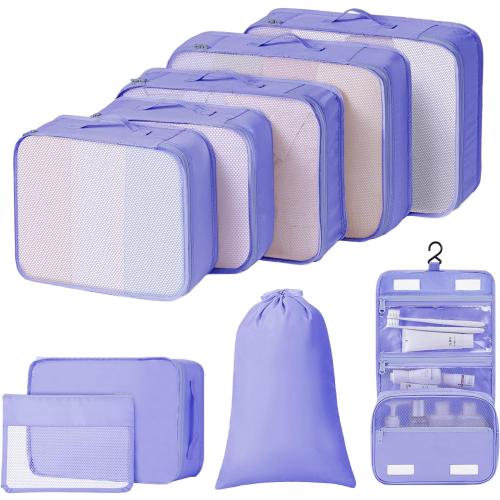 Packing Cubes for Travel - 9 Set Large Travel Cubes Luggage Organizer Bags Set With Laundry Bags/Shoe Bag/Toiletry Bag (Purple)