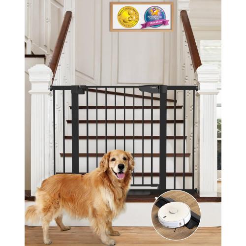 Cumbor 29.7-46 Baby Gate for Stairs, Auto Close & Dual Lock Dog Gate for the House, Mom's Choice Awards Winner-Pressure Mounted Pet Gates for Doorways & Hallway, Walk-Through Child Gate Indoor, Black