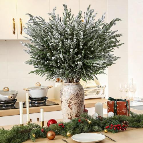 12 Pack Christmas Artificial Snow Norfolk Pine Branches 36 Inch Real Touch Faux Branches for Vase Realistic Greenery Pine Picks Suitable for DIY Crafts Holiday Garland Wreath Home Decoration