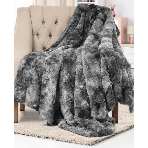 Everlasting Comfort Soft & Comfortable Gray Faux Fur Throw Blanket for Couch - (50x65) Minky & Fluffy Fall Blankets & Throws, Plush Fuzzy Cover for Bed, Sofa & Living Room - Cozy Home Decor