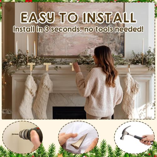 4 Pcs Heavy Duty Christmas Stocking Holders Scalloped Brass Non-Slip Mantel Fireplace Stocking Hangers for Xmas Counter Tables Fireplace Mantle Decoration