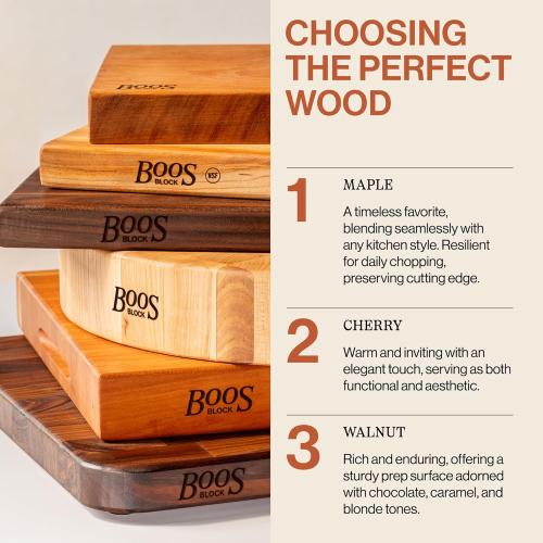 John Boos R-Board Series Rectangular Wooden Maple Cutting Board, 12-lb Reversible Butcher Block with Edge-Grain & Finger Grips – Made in the USA