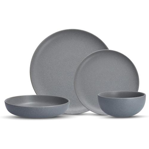 Fortessa Sound Stoneware 16 Piece Dinnerware Set, Service for 4, Cement