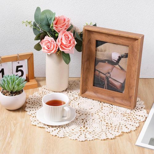 Dollies for Tables, 15.7 Inch Large Cotton Handmade Table Doilies Vintage Round Crochet Doilies Lace Placemats Knitted Tablecloth for Home Kitchen Dining Room Wedding Party Decoration (Beige)