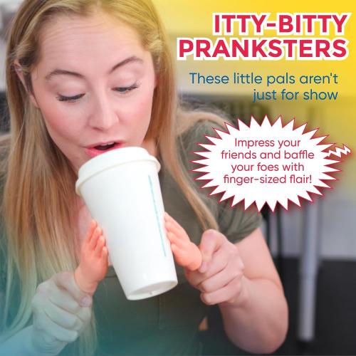 DR DINGUS Tiny Hands (2 Pair) - Patented Rubber Design for Realistic Look & Feel - Little Small Mini Stick Puppet - Make Anyone Laugh - Pocket Sized Hilarity and Big Laughs - Friend & Family Fun