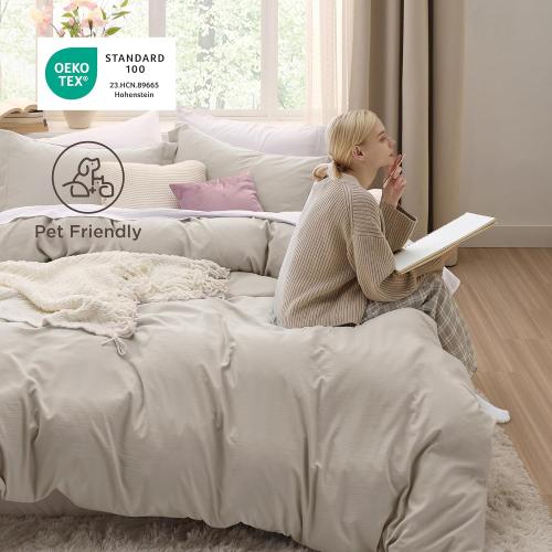 Bedsure California King Duvet Cover - Prewashed Cotton-Like Extra Soft Bedding Set, Includes 1 Cal King Duvet Cover 104x98 Inches with Zipper Closure & 2 Pillow Shams, Linen, Comforter Not Included