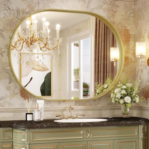 Gold 40x30 Oval Mirror, 40×30 Gold Bathroom Mirror, Oval Mirror for Bathroom, Gold Vanity Mirror for Wall, Entryway, Living Room, Wall Mount Mirrors Hangs Vertical or Horizontal