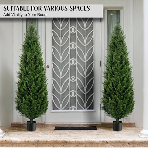 AOKIIE 6FT Artificial Cedar Topiary Trees Set of 2，72 Inch Tall UV Protection Fake Cypress Trees for Outdoors, Realistic Potted Pine Plants for Patio, Porch, Home, Doorway Decor