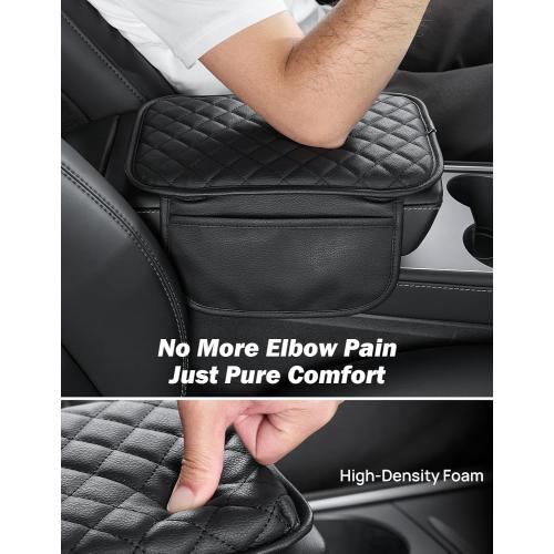 JOYTUTUS Center Console Cover with Storage Bag for SUV Sedan Car, Thin Middle Console Cover Arm Rest Pad, Leather 12.6 x 7.75 x 0.66