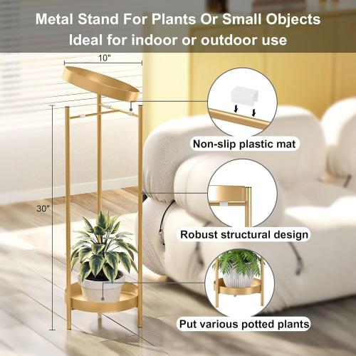 Set of 2 Size 2 Tier Color Gold  Metal Flower Plants Holder with 2 Removable Display for Indoor or Outdoor,Pot Plant Planter Display (Gold 2P)