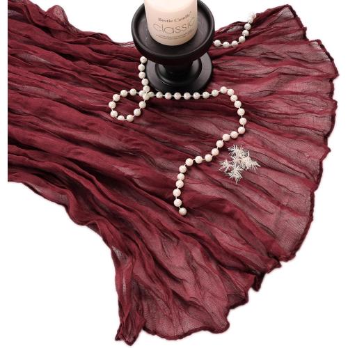 6 Pack 10FT Burgundy Christmas Cheesecloth Table Runner Table Runner 35x120 Inch Gauze Rustic Boho Cheese Cloth for Thanksgiving Wedding Decor Birthday Party Baby Shower Centerpiece Decoration
