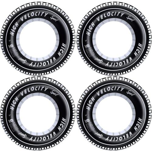 Inflatable Tire Tubes Pool Floats for Adults Kids Tire Swimming Rings River Raft Truck Race Car Themed Birthday Party Supplies Decorations 4Pack