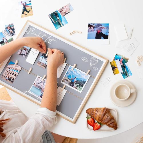 Wall Hanging Photo Board & Easy To Use Vision Board Kit | 20 x 15 | Large Picture Display Frame with Clips | Goal Board Manifestation Kit | Home Decor Display & Photo Board