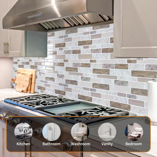 WOWSTAR 10-Sheet Peel and Stick Tiles, Marble Look Kitchen Backsplash Tiles, 12x12 Multi