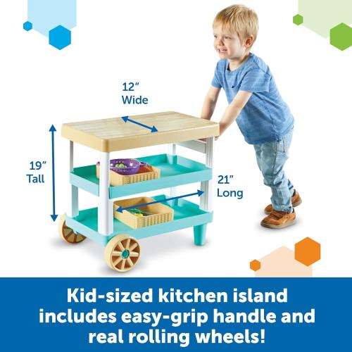 Learning Resources New Sprouts Prep 'n' Store Kitchen Island - Ages 2 , Play Food for Kids, Grocery Store Toys for Toddlers,11 Pieces