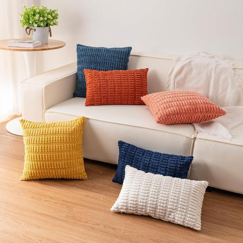 Pack of 2 Corduroy Decorative Throw Pillow Covers 18x18 InchSoft Boho Striped Pillow Covers Modern Farmhouse Home Decor for Sofa Living Room Couch Bed（Red）