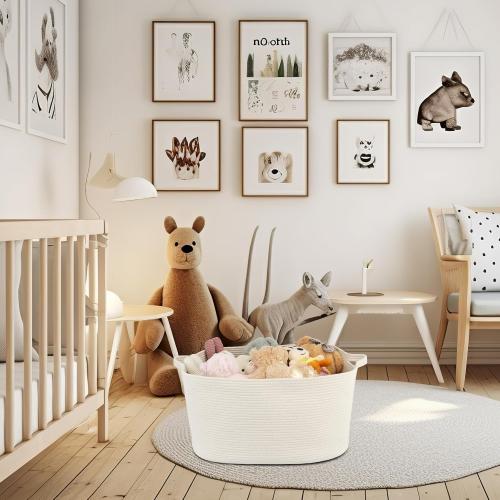 Large Rectangle Blankets Basket Living Room 22x17x12 Woven Cotton Rope Storage Baskets for Nursery Toy Baskets for Kids and Dogs Wicker Laundry Basket Bin for Clothes Towels white