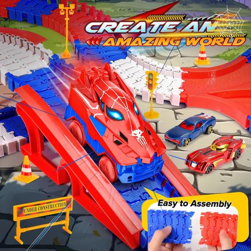 Spider Toys for Boys 3-4: 251 PCS Spider Race Track with 5 Alloy Cars Toys for 3 4 5 6 Year Old Boys Car Tracks for Kids Toddler Boy Age 3-5 4-6 6-8 Christmas Birthday Gifts