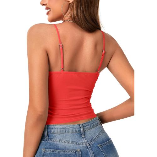 Monteau Women's Ruched Spaghetti Strap Sleeveless Sexy Going Out Crop Top Cami Shirt. Size large