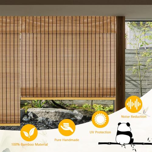 Bamboo Blinds, Shades Roman for Windows Window Home Patio & Shade 27 W X 60 H - Light Filtering Cordless Blinds for Interior Windows - Real Natural Bamboo Material - Mounting Hardware Included