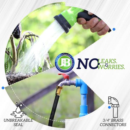 J&B XpandaHose 150ft Expandable Garden Hose – Ultra-Strong 3750D, 4-Layer Latex Core, Brass 3/4 Connectors, 10-Pattern Nozzle & Storage Bag – Lightweight, Kink-Reducing, Leak-Resistant