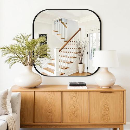 Bathroom Mirror for Wall, Black Bathroom Vanity Mirror for Over Sink 30 x 30, HD Reflection Shatterproof Mirror for Living Room Bedroom Entryway, Metal Frame
