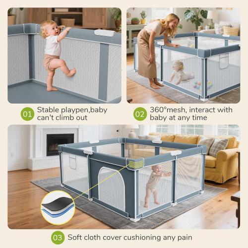 Foldable Baby Playpen - 71×59 Collapsible Play Pen for Babies and Toddlers - Indoor Outdoor Foldable Play Yard with 4 Handles - Folding Baby Playpen with Bag Portable Travel Play Yard
