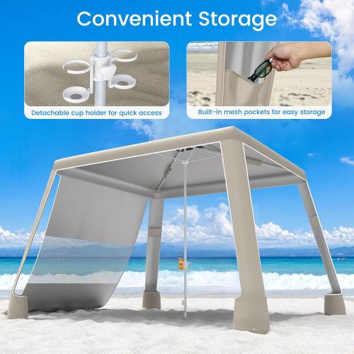 MoKo [US Version] Beach Cabana, 8'×8' Large Beach Canopy with Side Wall, UPF 50  Protection Easy Setup Beach Tent Sun Shelter, Adjustable Height Sturdy Frame Cabana Tent for Whole Family, Khaki