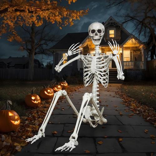 7.9ft Halloween Giant Skeleton, Tall Outdoor Skeleton with Full Body Posable Joints, Scary Plastic Large Skeleton for Halloween Haunted House Spooky Scene Decorations