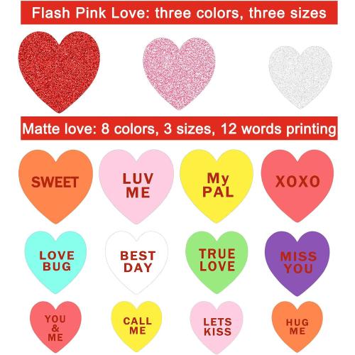 Zonon 800 Pieces Valentines Day Heart Conversation Foam Stickers, Matte and Glitter Self-Adhesive Heart Labels for Valentines Craft Wedding Party Dating DIY Decorations, Cards, Favors