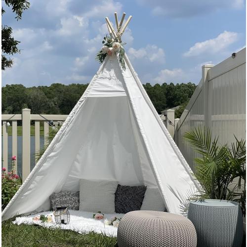 White 7' Large Teepee Tent for Adults, Play Tent with Carry Bag, 5 Sides Canvas Kids Teepee Tent Indoor & Outdoor Tents for Party, Wedding, Photo Prop, White