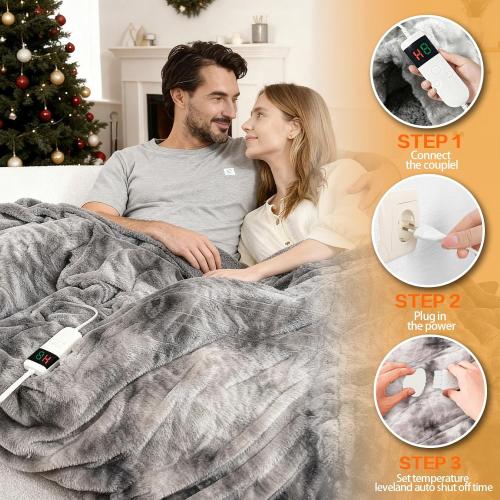 Electric Heated Blanket Throw 50''x60''Size Faux Fur Heating Blanket 10 Heating Settings, 1-8h Timer & Overheat Protection, Machine Washable, Soft Flannel and Sherpa Full Body Warmth