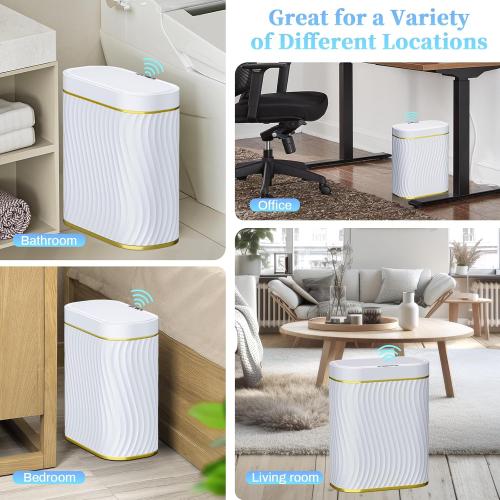 steo spce Automatic Motion Sensor Bathroom Small Trash Can with Lid, 2.6 Gallon Touchless Slim Garbage Can, Smart Waterproof Trash Bin for Bedroom, Restroom, Living Room, Office
