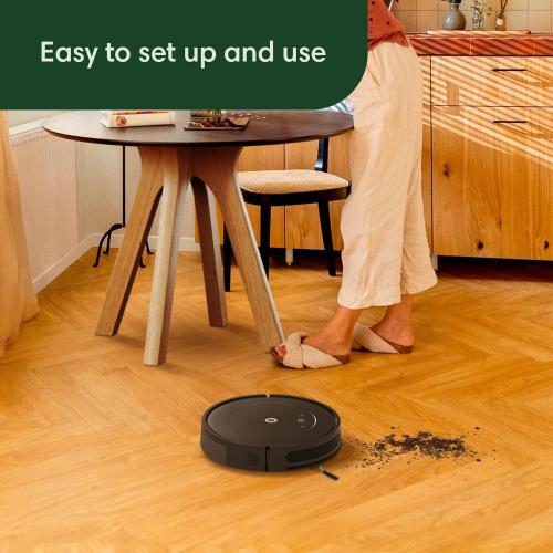 Black iRobot Roomba Vac Robot Vacuum (Q0120) - Easy to use, Power-Lifting Suction, Multi-Surface Cleaning, Smart Navigation Cleans in Neat Rows, Self-Charging, Alexa