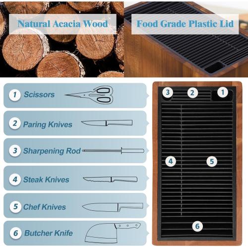 ENOKING XXL Acacia Wood Knife Holder – Large Universal Knife Block with Blade-Protecting Slots, Holds 26  Knives, Scissors, and Sharpening Rods, Space-Saving Kitchen Storage Organizer