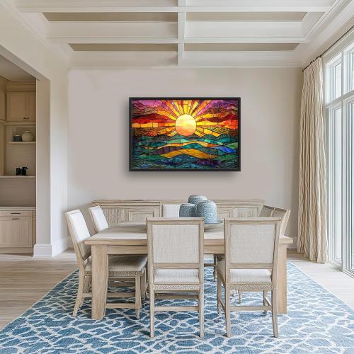 Quorin Boho Sun Large Wall Art Colorful Pictures Abstract Geometric Sun Sunset Sea Wall Decor Modern Canvas Print Painting Artwork for Bathroom Living Room Bedroom 36L x 24W