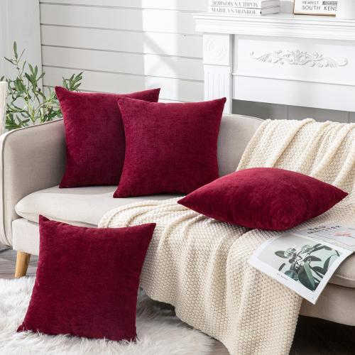GAWAMAY Decorative Square Throw Pillow Covers 18x18 Inch Set of 4, Super Soft Chenille Pillows Cover Fall Pillowcase for Living Room Bedroom Sofa Couch Cushion Cover Burgundy Red 45x45cm