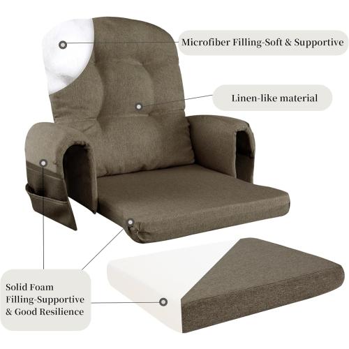 HOMBYS Glider Rocker Replacement Cushions with Storage Side Pocket,Linen-Like Fabric, Foam & Microfiber Filling, Non-Slip & Washable,Thickened & Supportive for Glider Rocking Chair (Coffee)