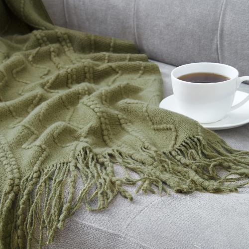 Size 50x60 Color Green BOURINA Olive Throw Blanket 50x60 Inches Throw Textured Solid Soft Sofa Couch Decorative Knit Blanket