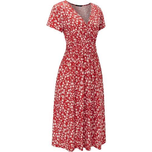 Size XL....Women's Summer Short Sleeve V-Neck Floral Short Party Dress with Pockets