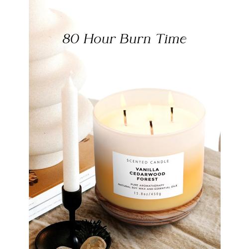 15.8oz Vanilla Cedarwood Forest 3-Wick Scented Soy Candle | 15.8 oz | Large Forest Aromatherapy Candle for Home Fragrance | Stress Relief & Relaxation | Fall Candle Gift