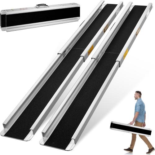 5FT Portable Wheelchair Ramp, 60L x 7.2W Aluminum Ramps for Wheelchairs for Home, 1200LBS Capacity Telescopic Non-Skid Threshold Handicap Wheel Chair Ramp for Doorways, Stairs, Steps, 2 Pack