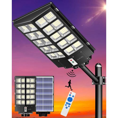 SL-5200W Solar Street Lights Outdoor, 520000LM Commercial Parking Lot Light, 6500K Dusk to Dawn IP67 Security Flood Lights Motion Sensor Led Lamp for Basketball Court, Road, Yard