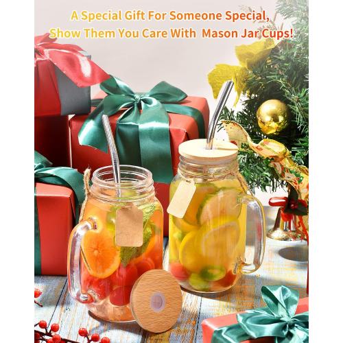 TANGLONG Mason Jar with Lid and Straw 24 oz Mason Jar Cups Set of 8 Glass Cups with Lids and Straws Mason Jars with Handle Drinking Glasses